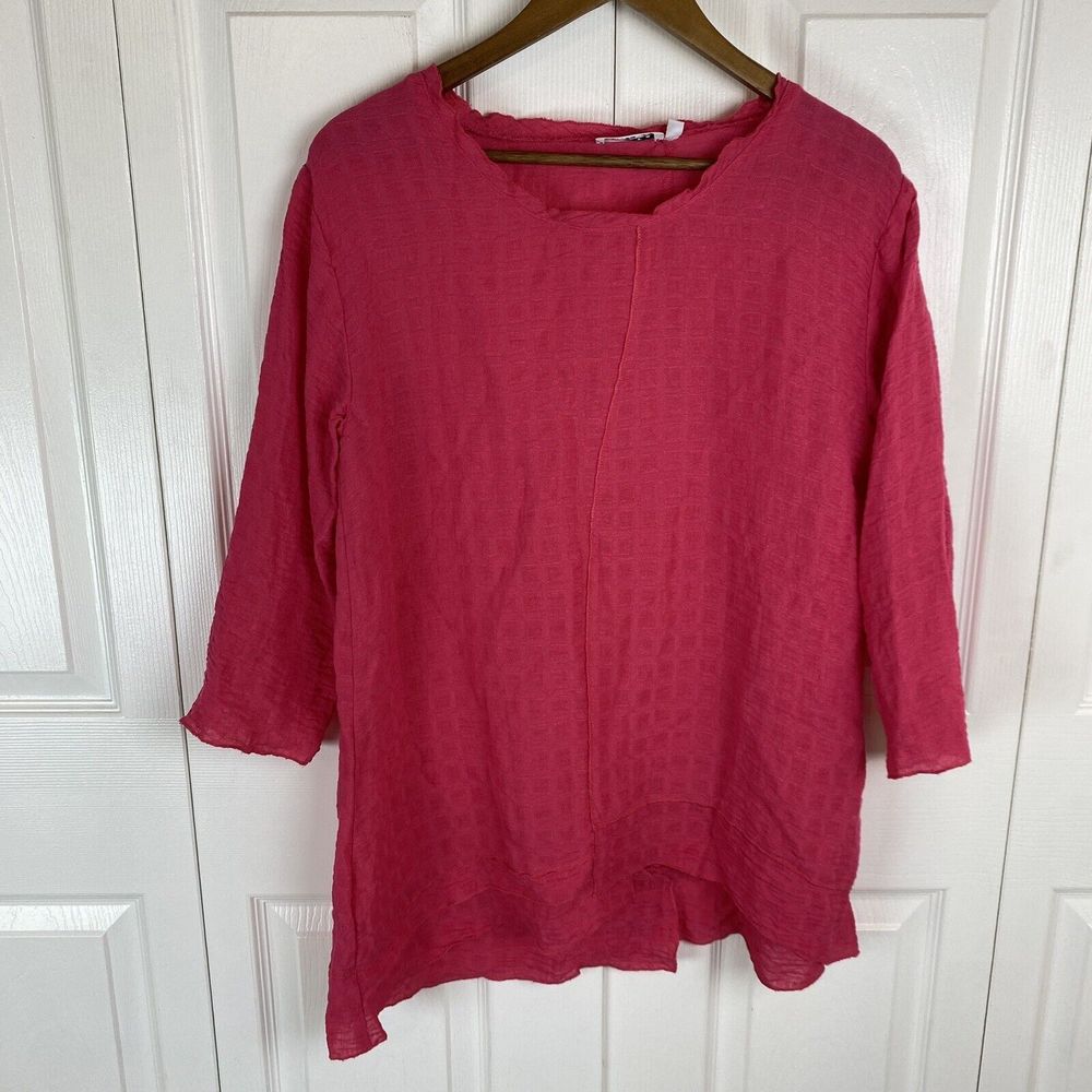 Habitat S Small Blouse Tunic Top Pink Crinkle 3/4 sleeve Tunic Artsy Art To Wear